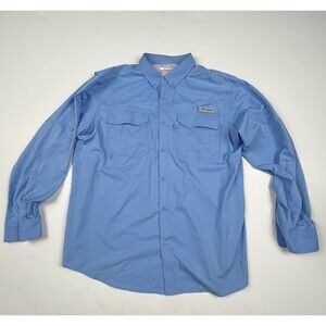 Columbia PFG Long Sleeve Shirt Blue Omni-Shield Blood n Guts Vented Blue Large